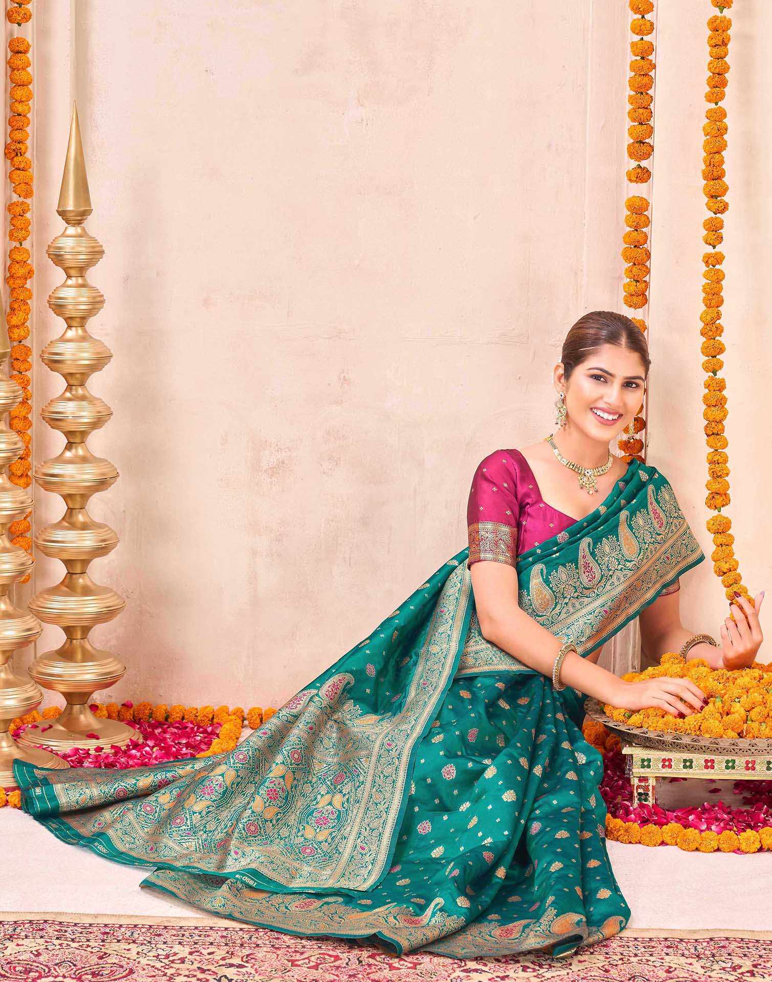 Rama Green Silk Woven Banarasi Saree