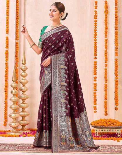 Maroon Silk Woven Banarasi Saree