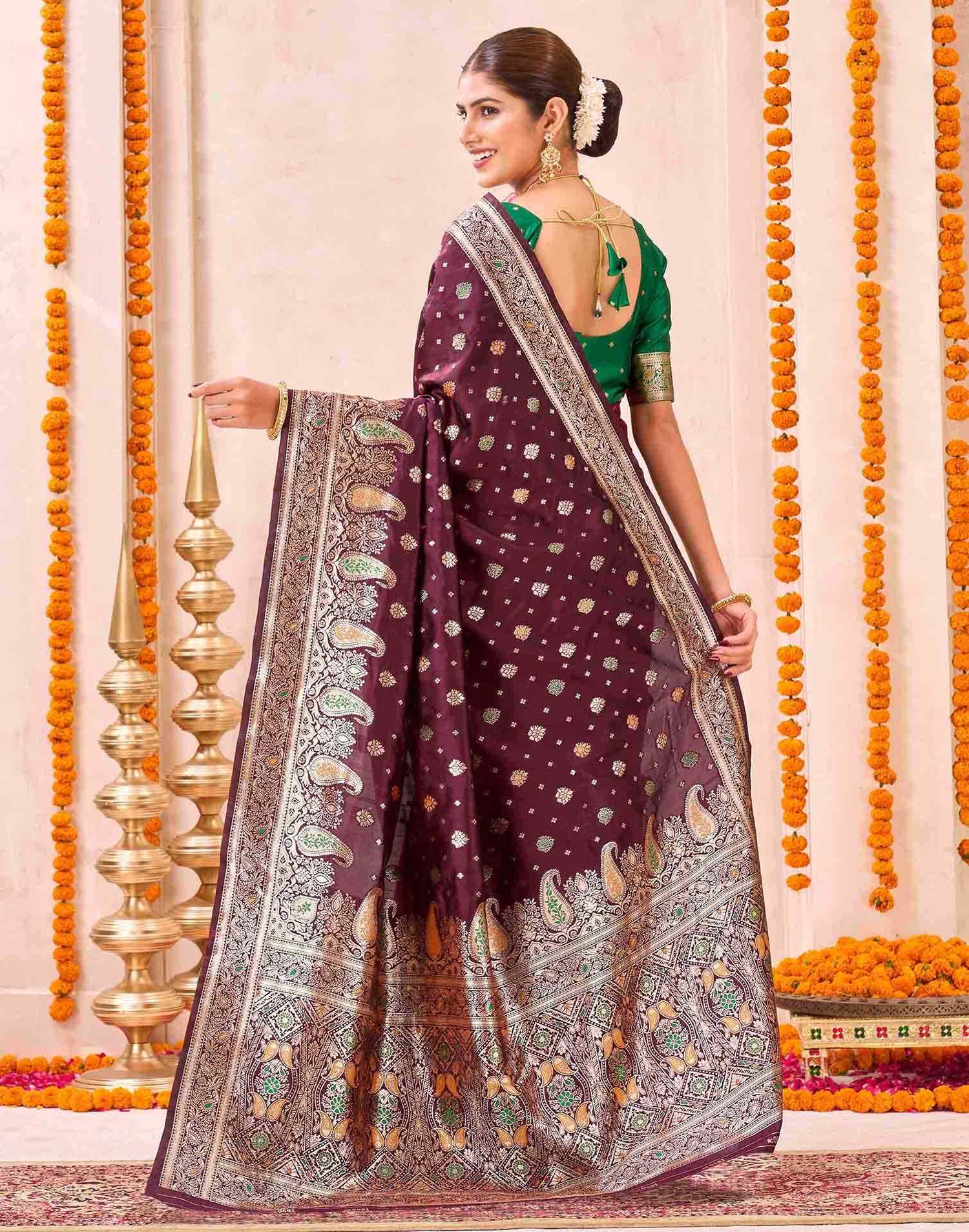 Maroon Silk Woven Banarasi Saree