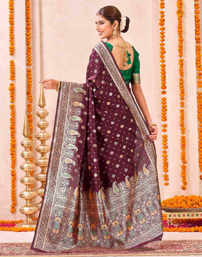 Maroon Silk Woven Banarasi Saree