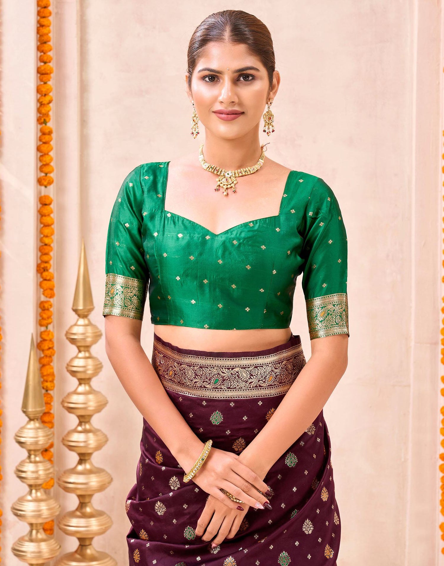 Maroon Silk Woven Banarasi Saree