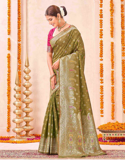 Mehandi Green Silk Woven Banarasi Saree