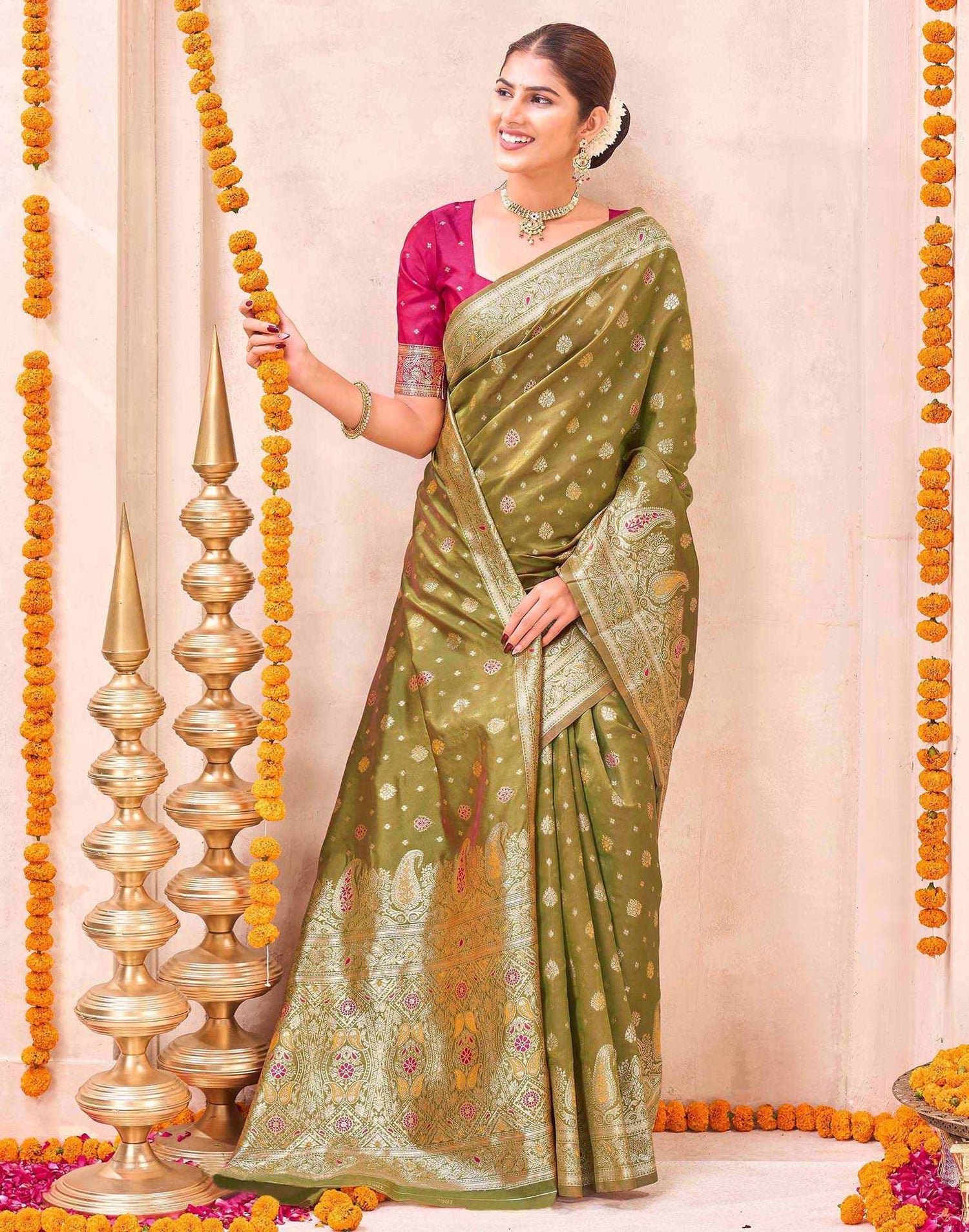 Mehandi Green Silk Woven Banarasi Saree