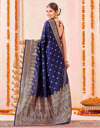 Navy Blue Silk Woven Banarasi Saree
