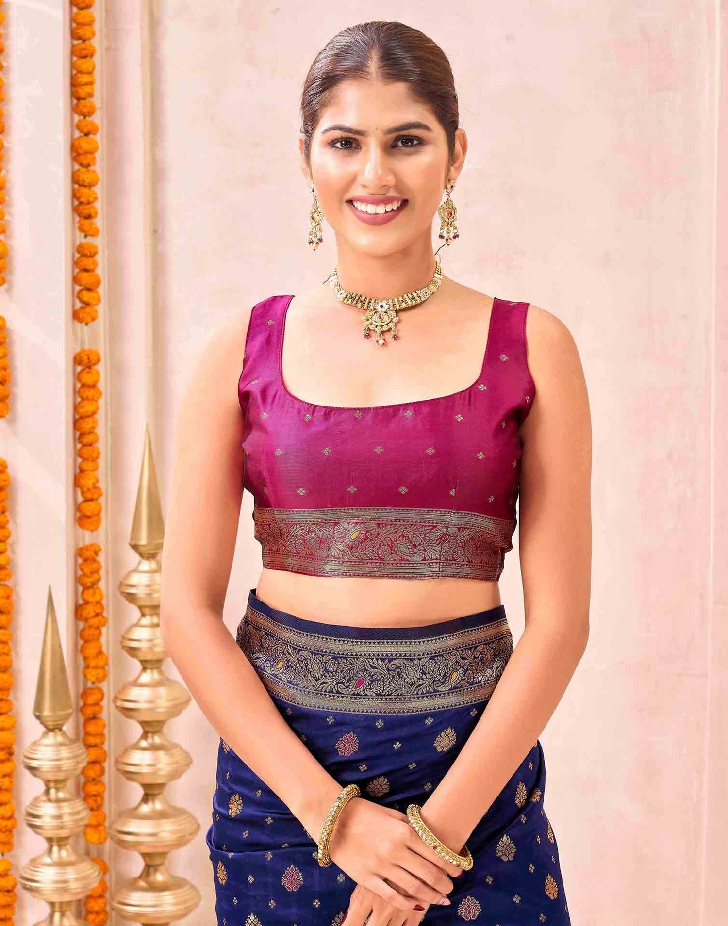 Navy Blue Silk Woven Banarasi Saree