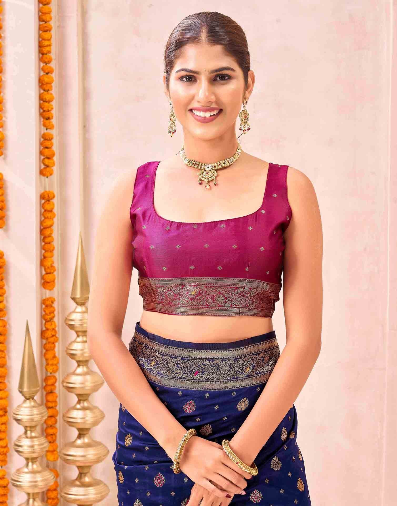 Navy Blue Silk Woven Banarasi Saree