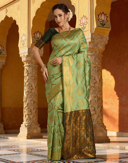 Pista Green Silk Woven Saree