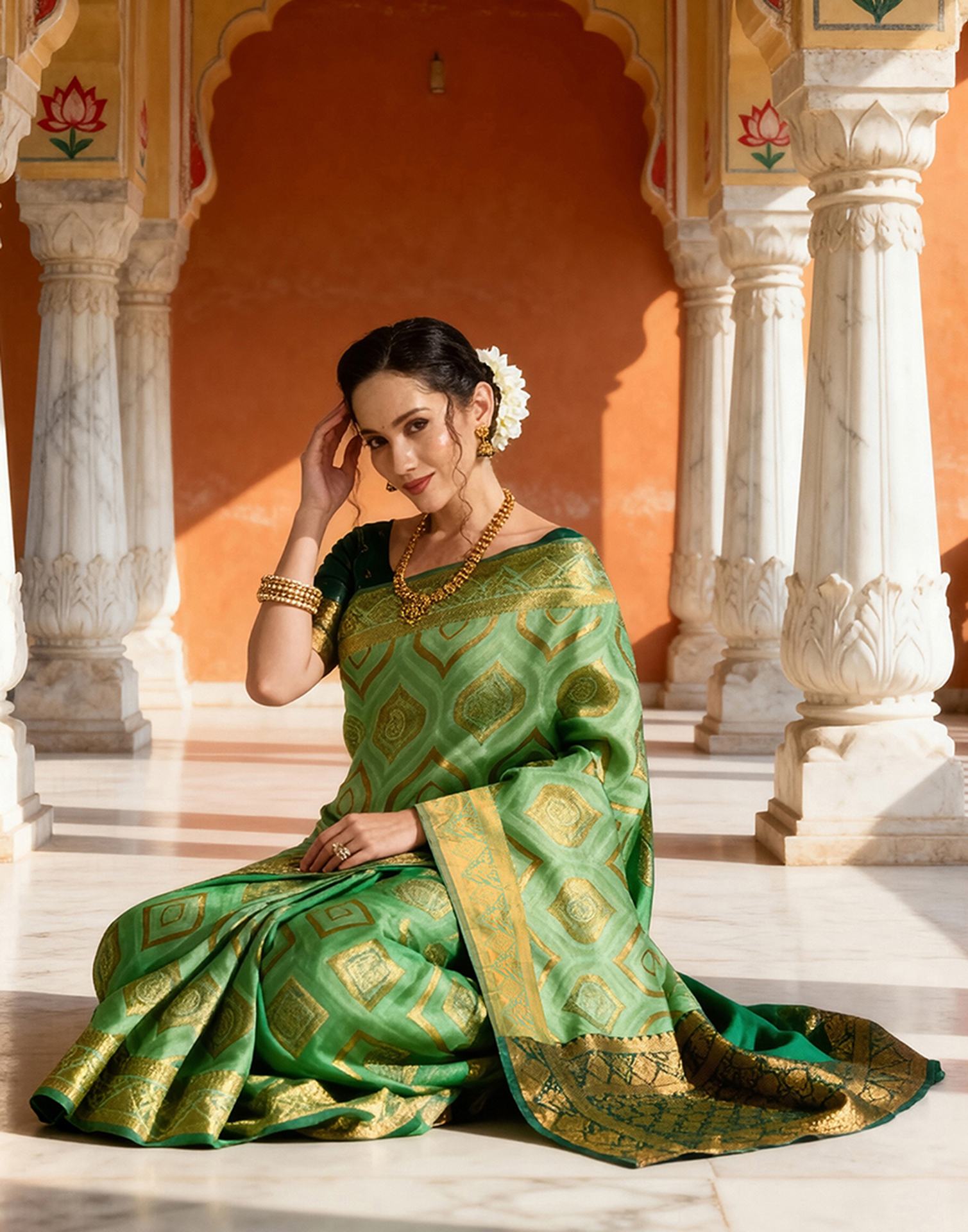 Pista Green Silk Woven Saree