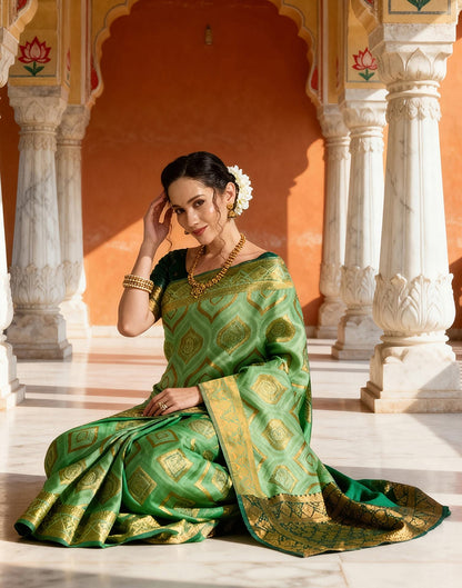 Pista Green Silk Woven Saree