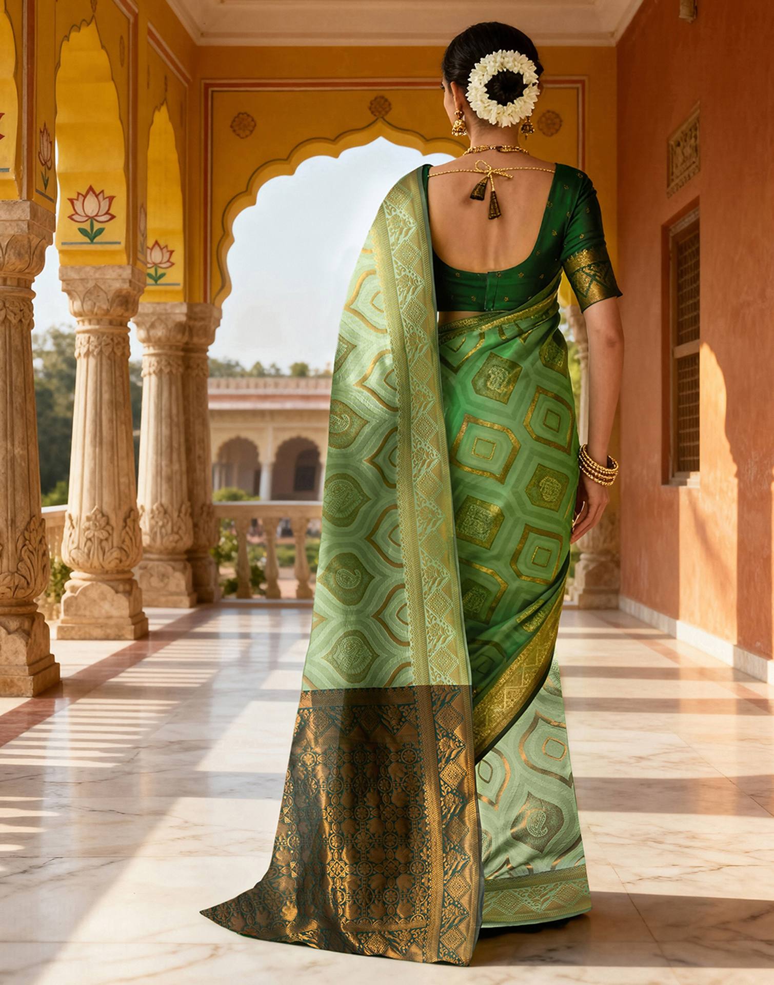 Pista Green Silk Woven Saree
