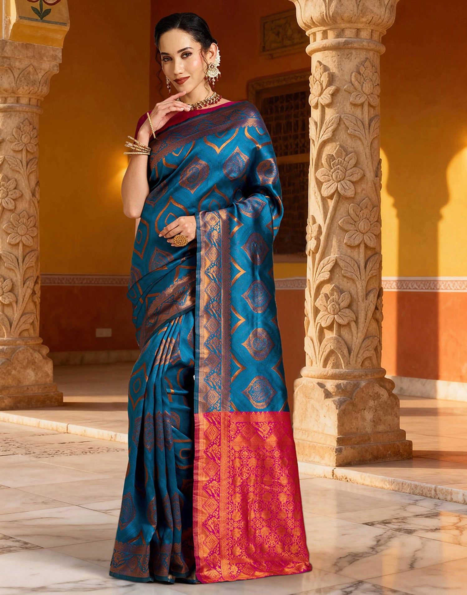 Rama Blue Silk Woven Saree