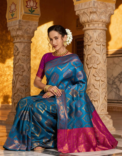 Rama Blue Silk Woven Saree