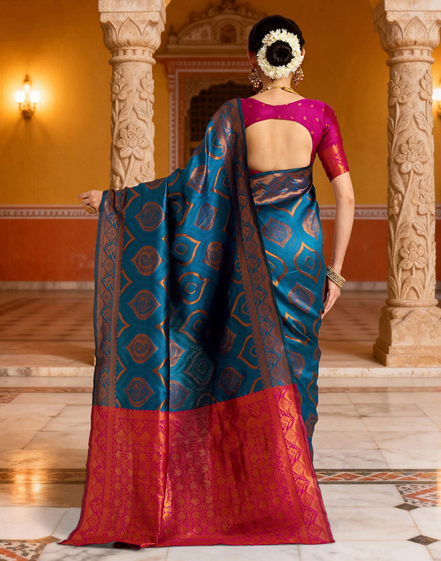 Rama Blue Silk Woven Saree
