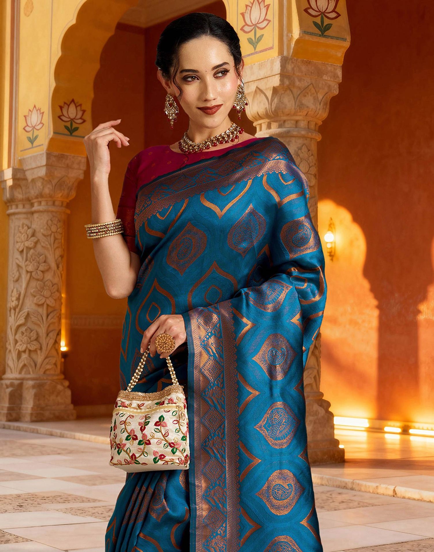 Rama Blue Silk Woven Saree