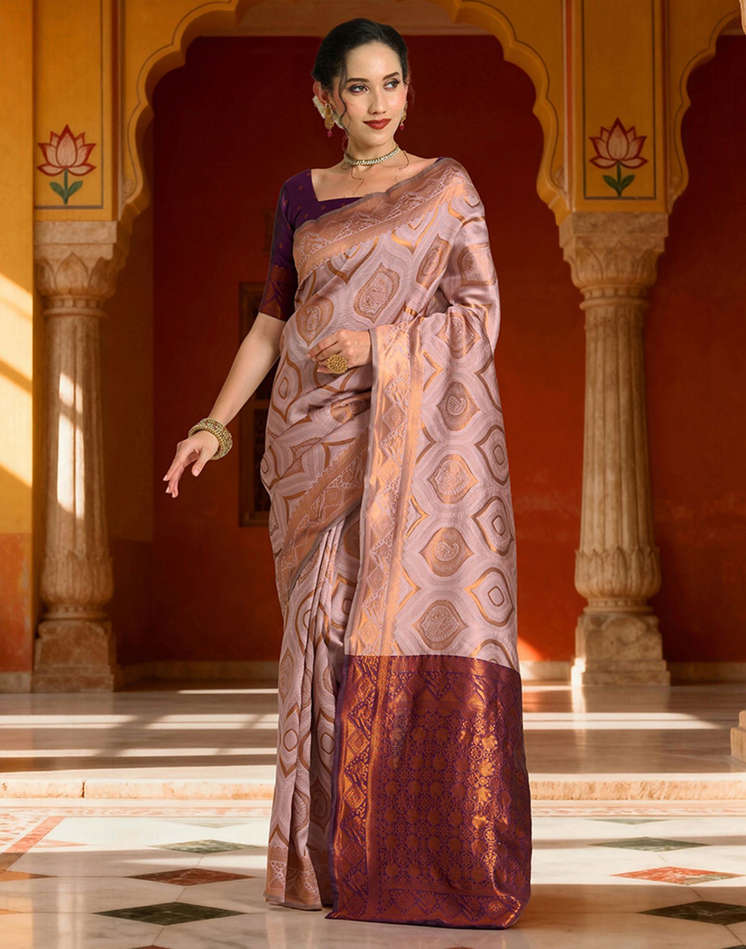 Mauve Silk Woven Saree