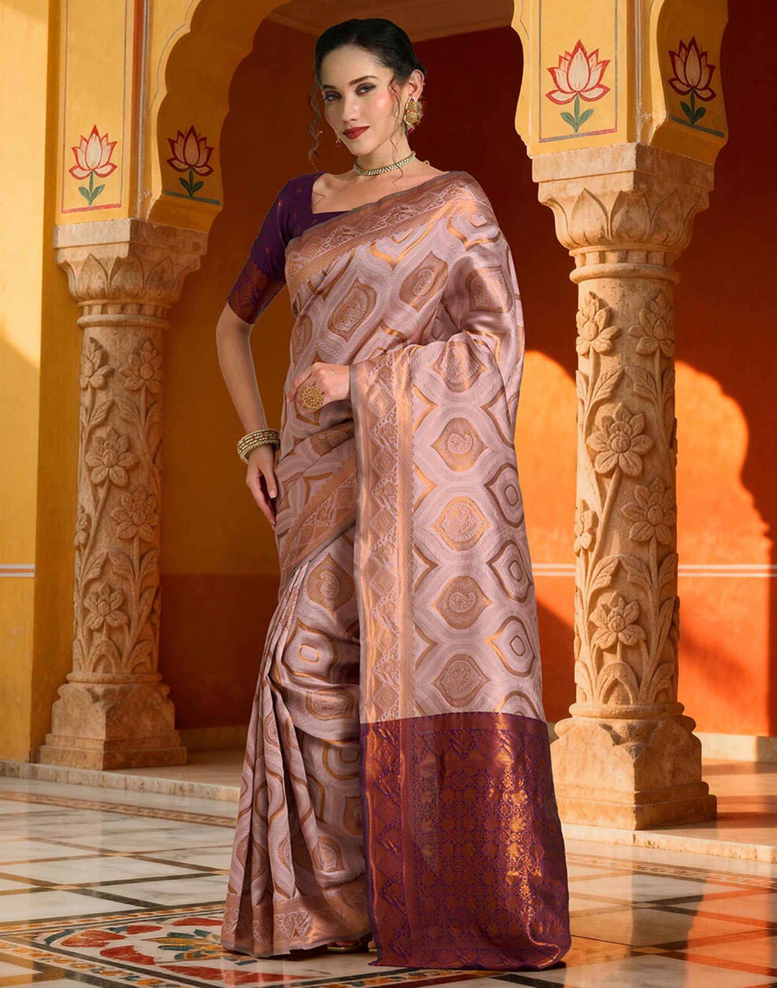 Mauve Silk Woven Saree