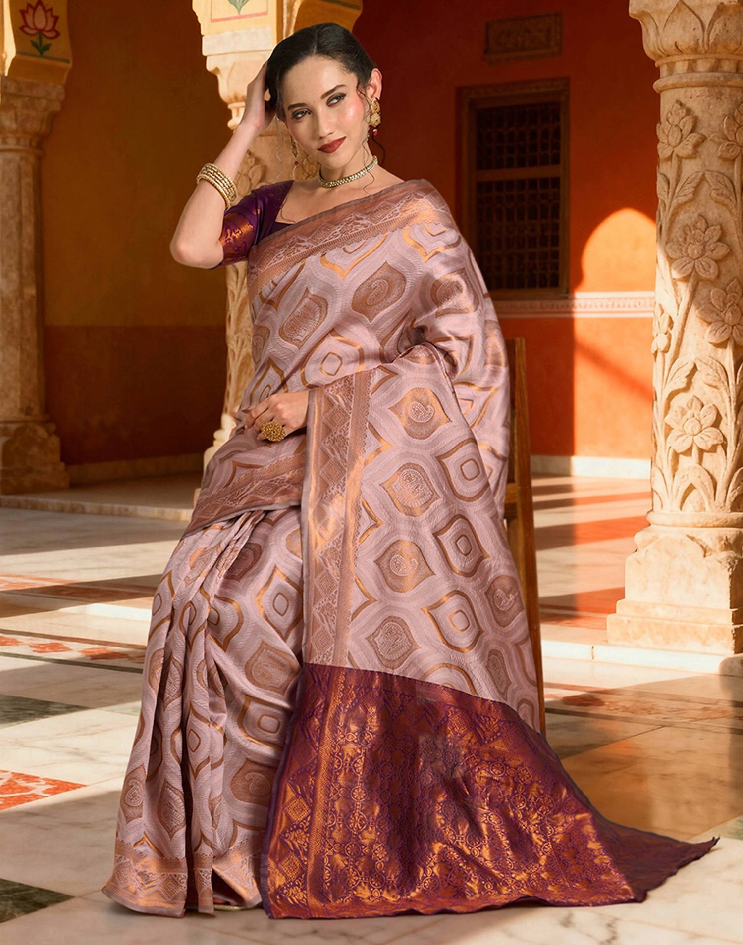 Mauve Silk Woven Saree
