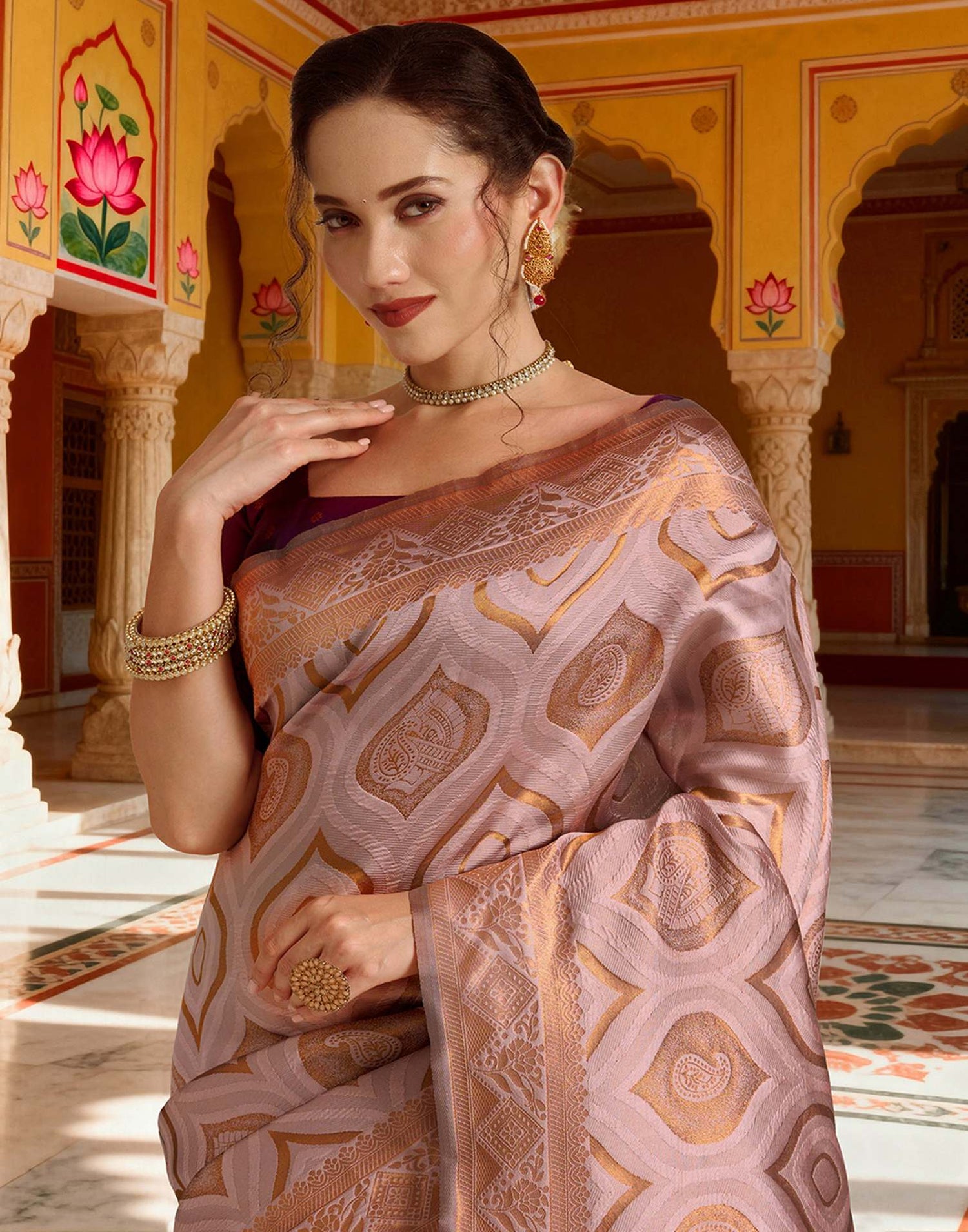 Mauve Silk Woven Saree