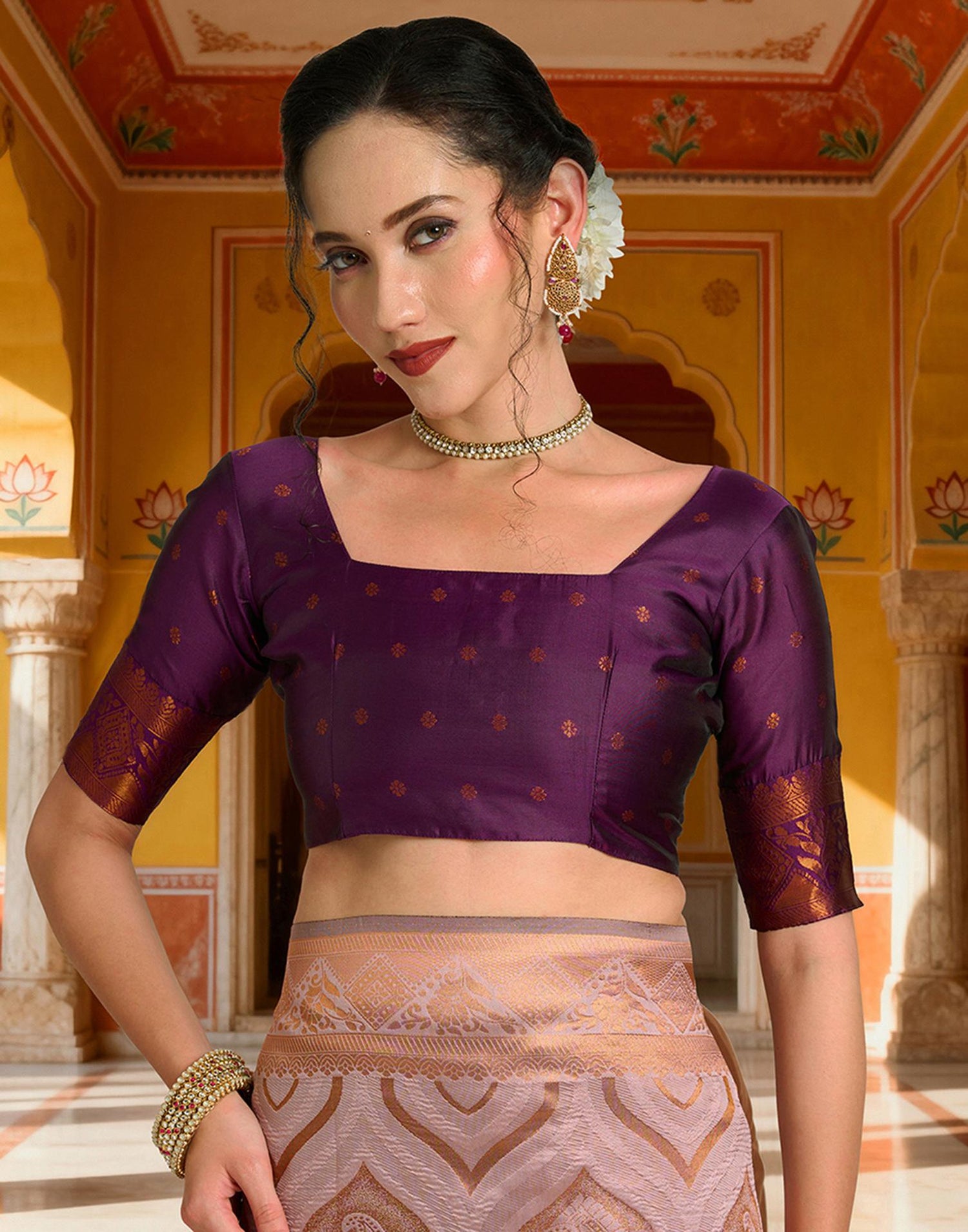 Mauve Silk Woven Saree