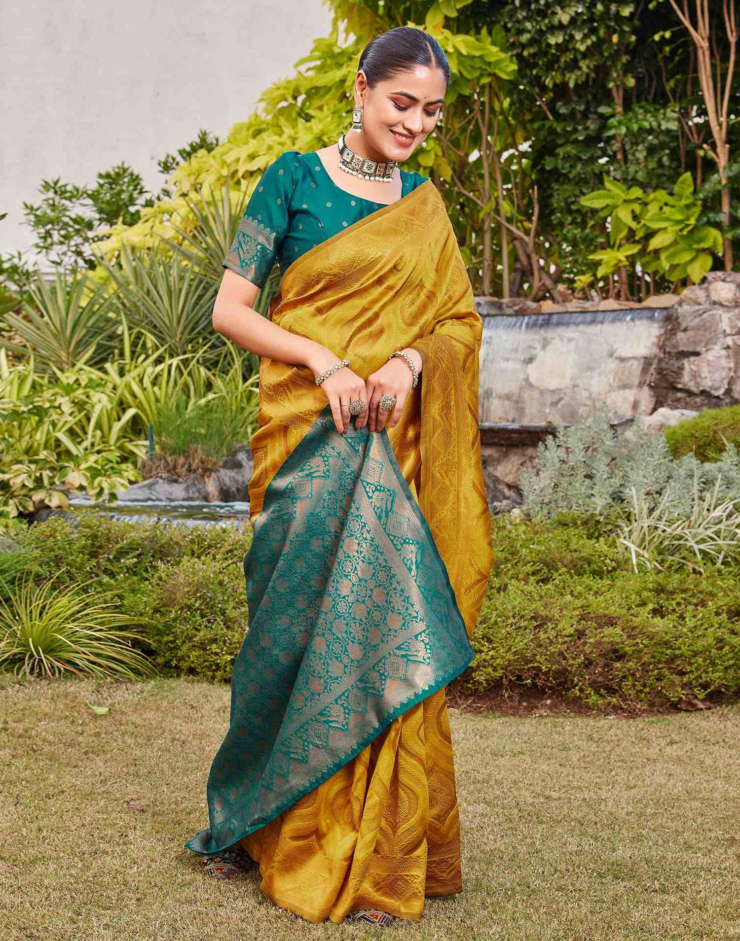 Mustard Yellow Silk Woven Baluchari Saree