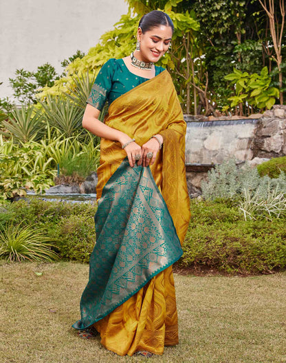 Mustard Yellow Silk Woven Baluchari Saree