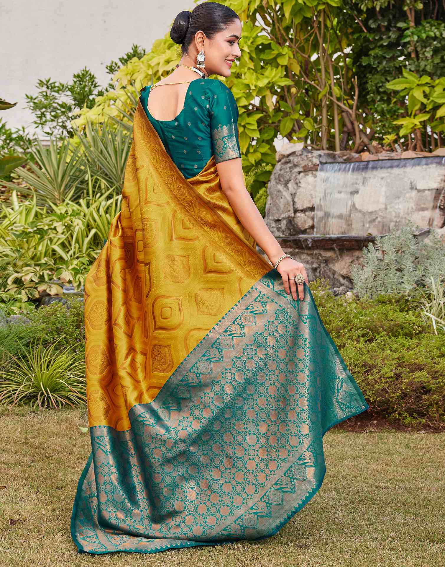 Mustard Yellow Silk Woven Baluchari Saree