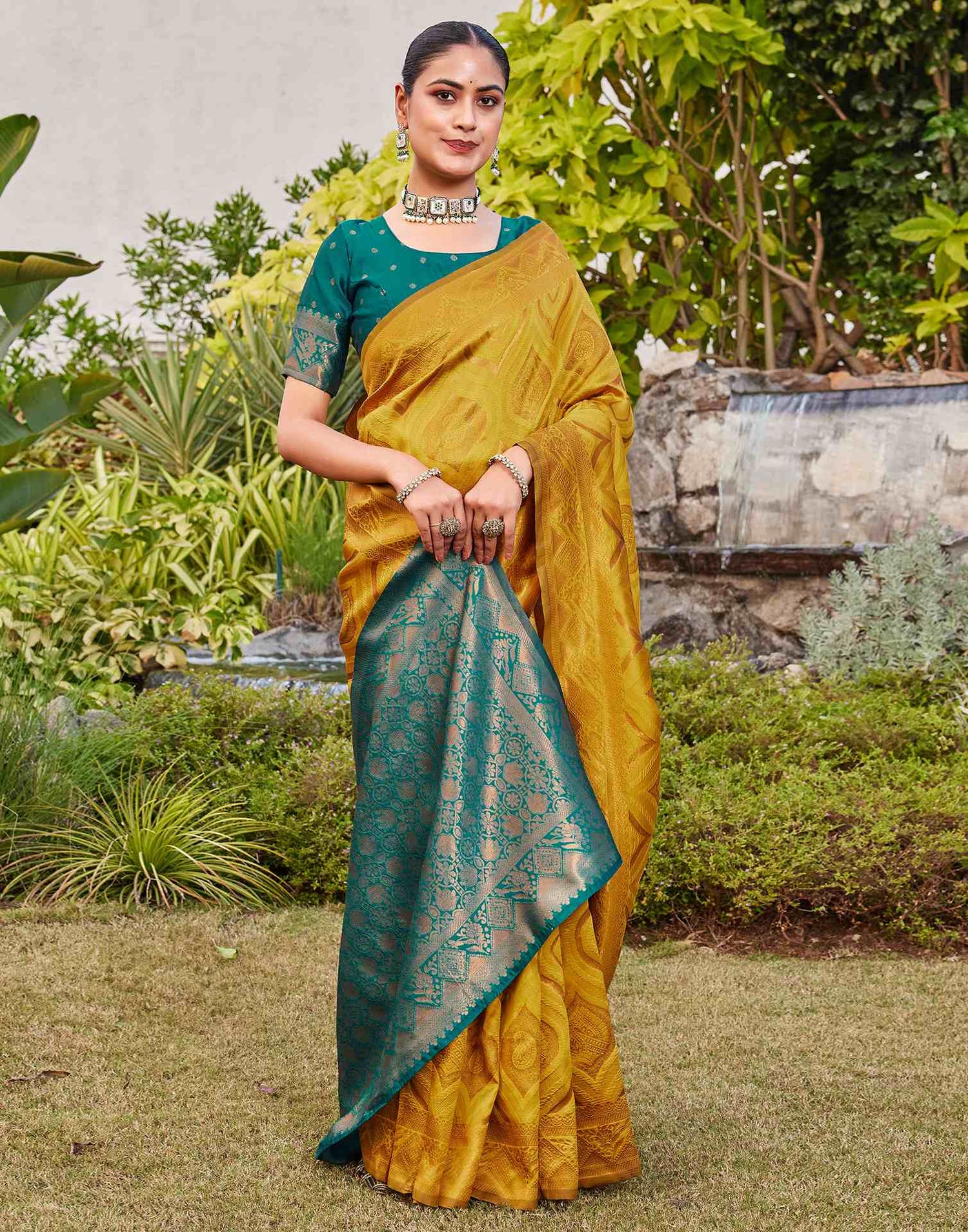 Mustard Yellow Silk Woven Baluchari Saree