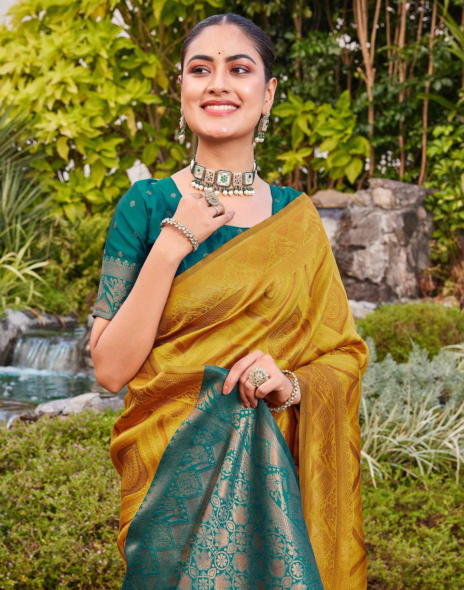 Mustard Yellow Silk Woven Baluchari Saree