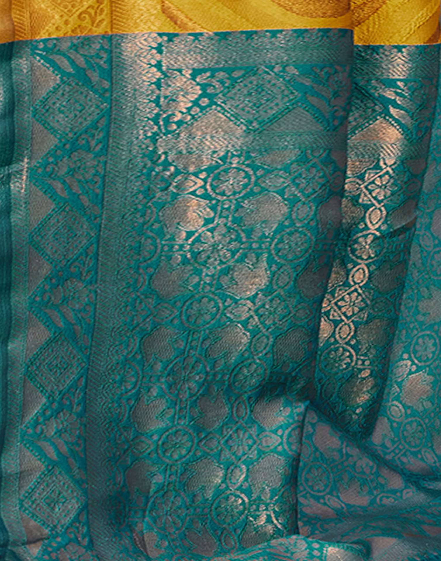 Mustard Yellow Silk Woven Baluchari Saree