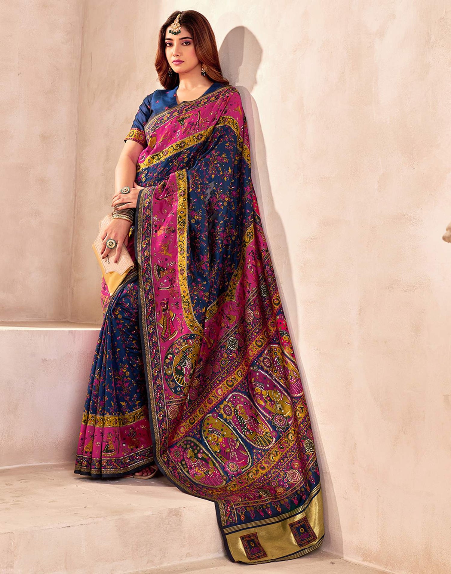 Navy Blue Silk Woven Patola Saree
