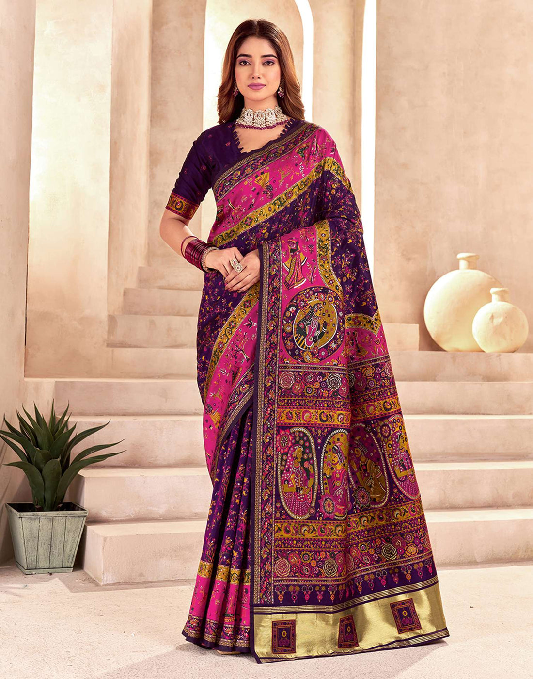 Wine Silk Woven Patola Saree