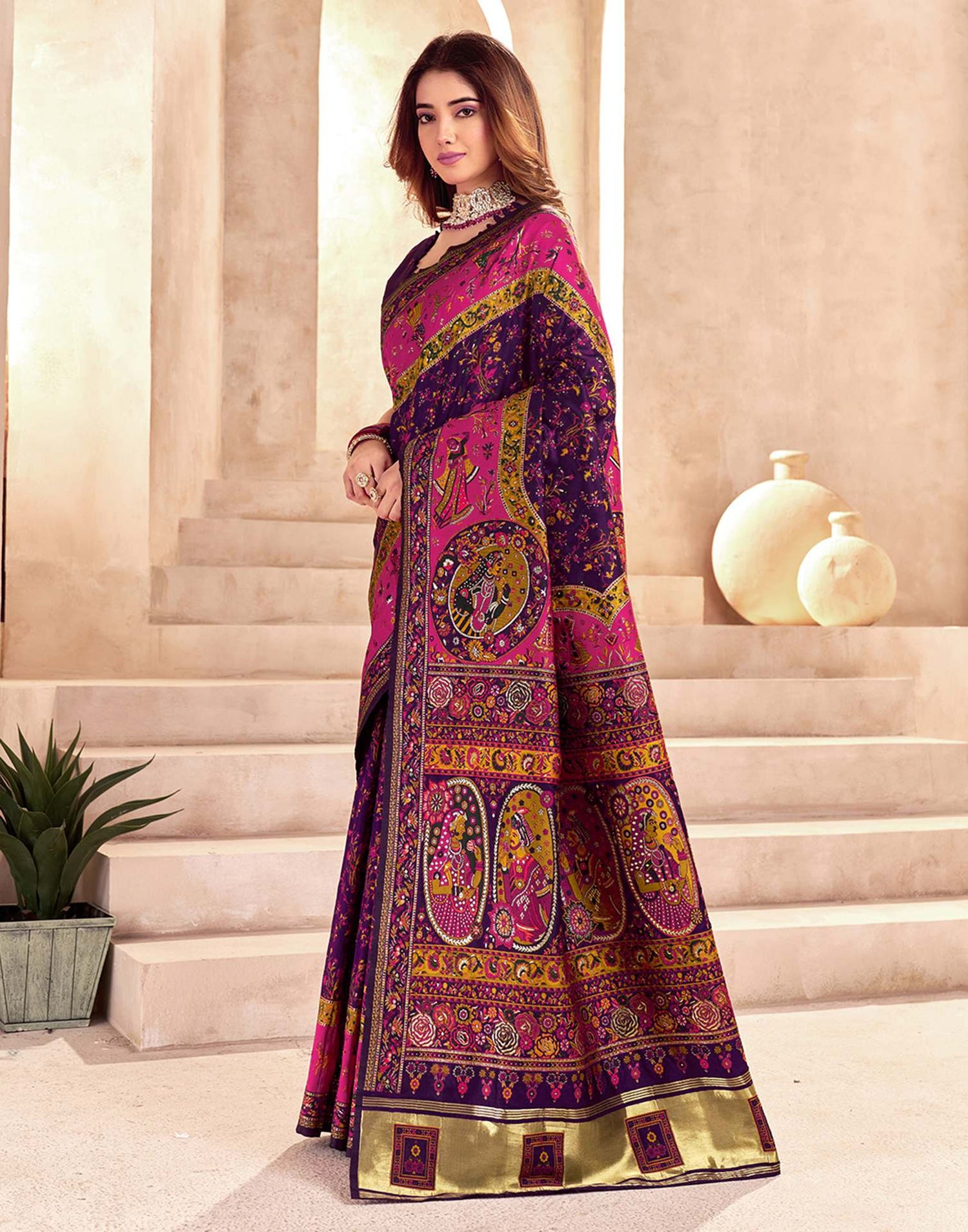 Wine Silk Woven Patola Saree