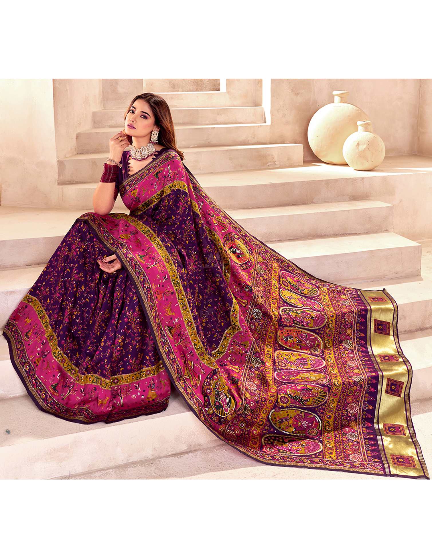 Wine Silk Woven Patola Saree