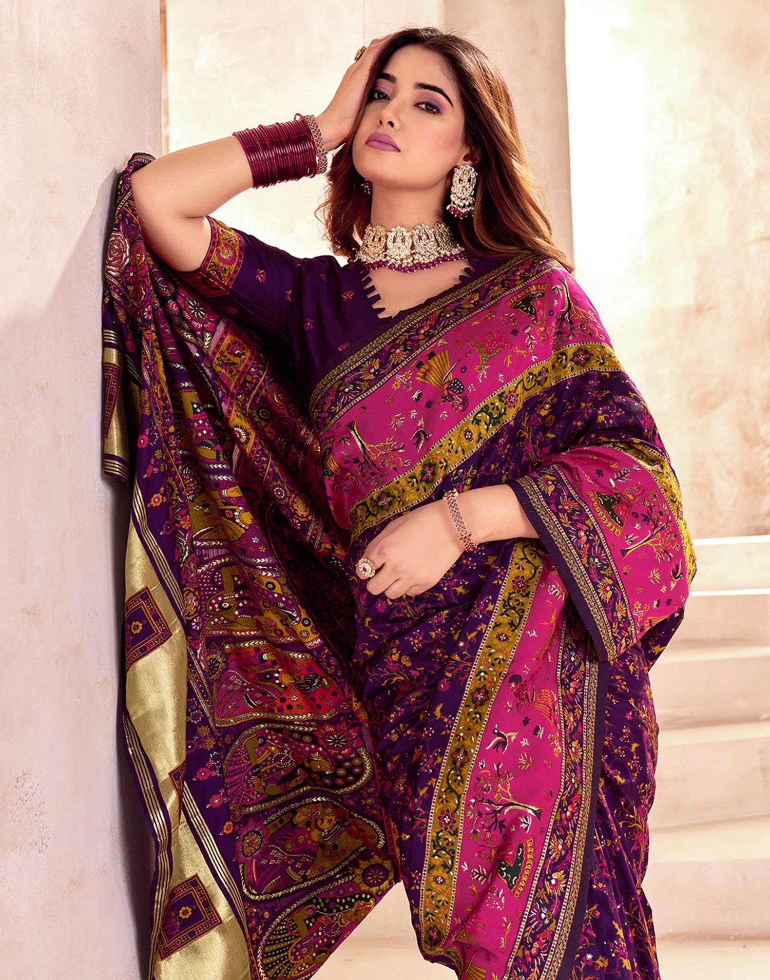Wine Silk Woven Patola Saree
