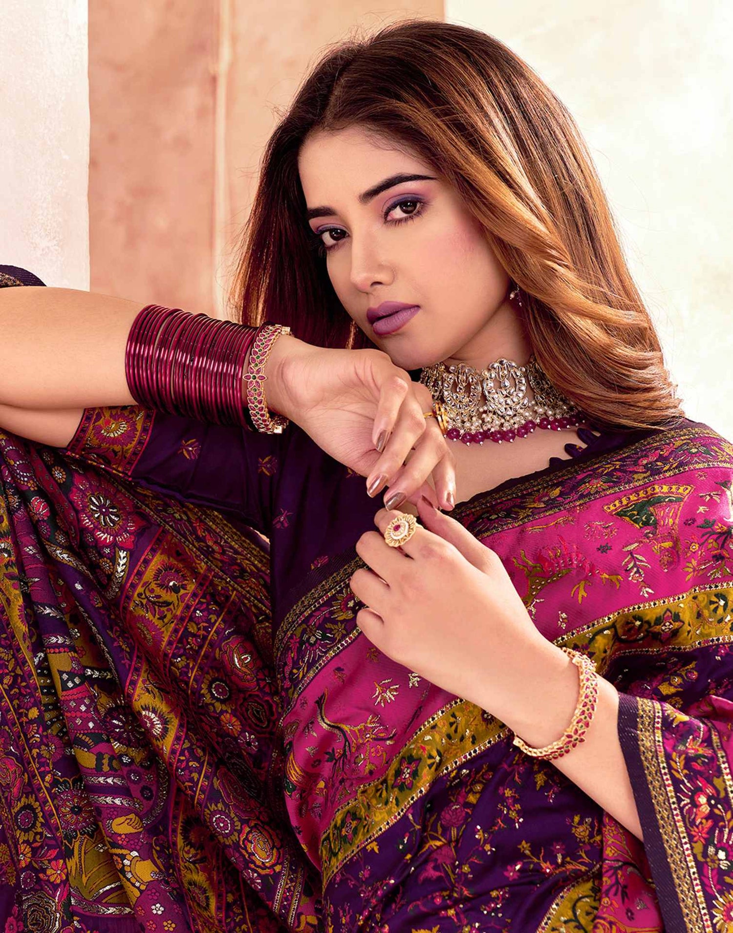 Wine Silk Woven Patola Saree