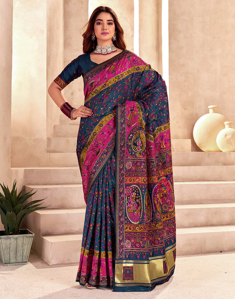 Rama Blue Silk Woven Patola Saree