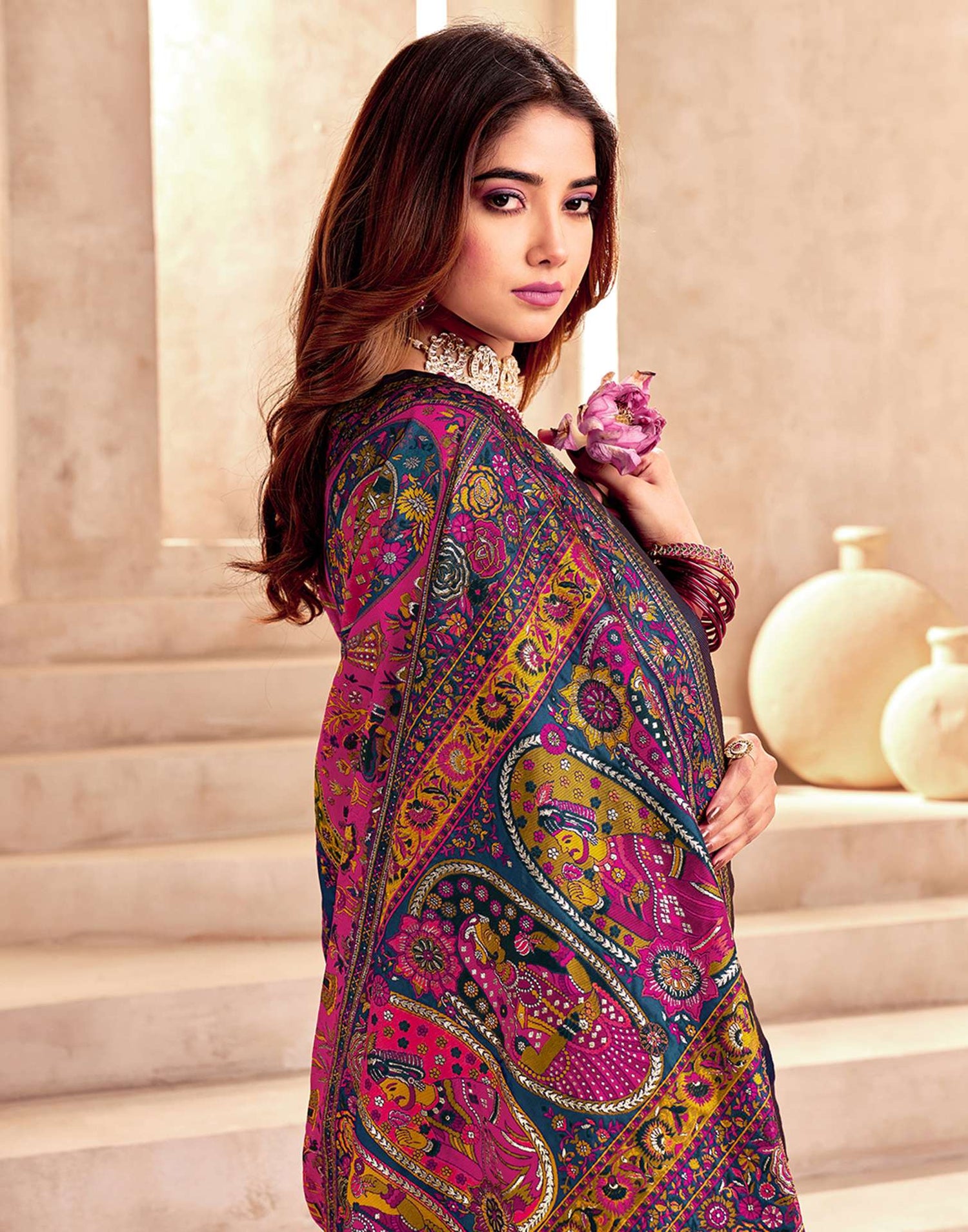 Rama Blue Silk Woven Patola Saree