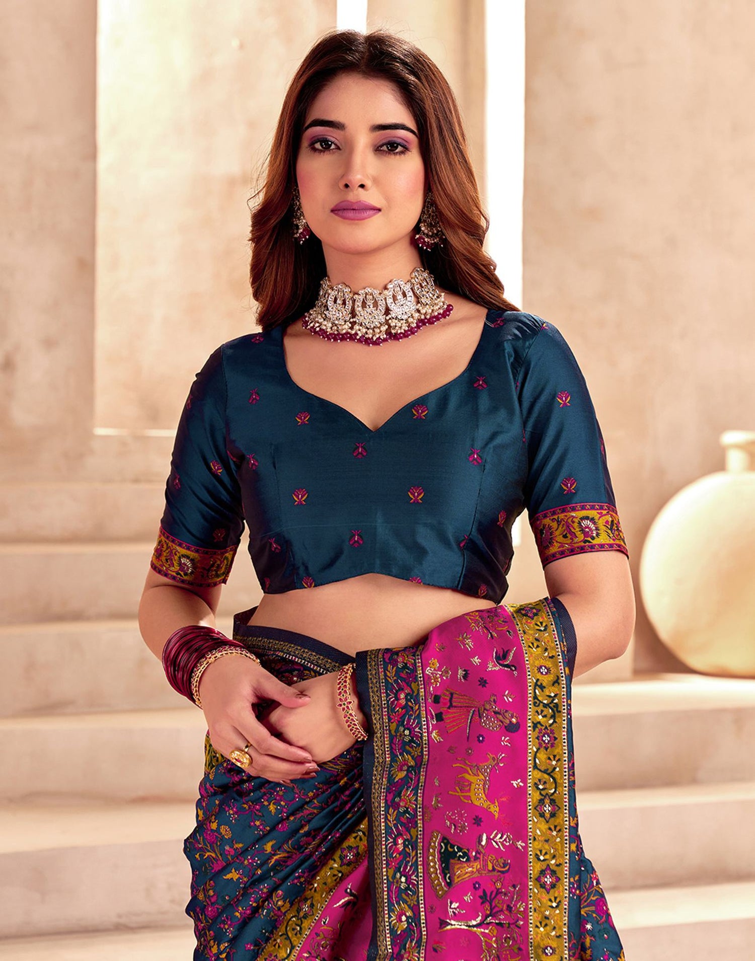 Rama Blue Silk Woven Patola Saree