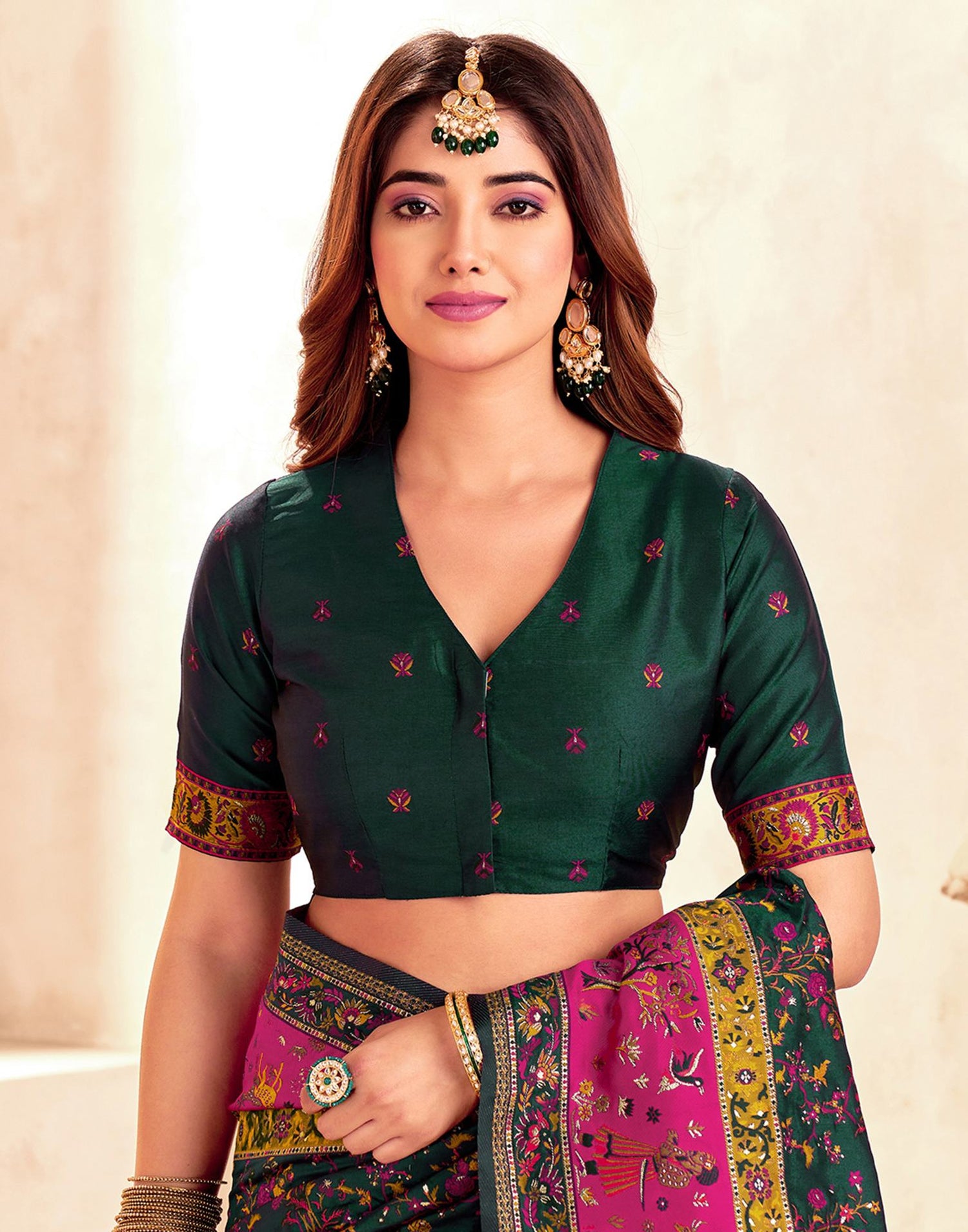 Bottle Green Silk Woven Patola Saree