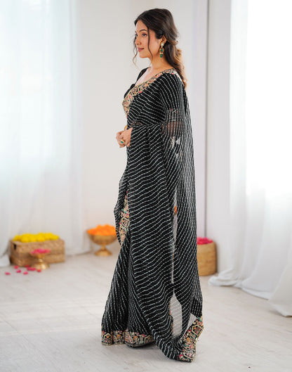 Black Georgette Printed Laheriya Saree
