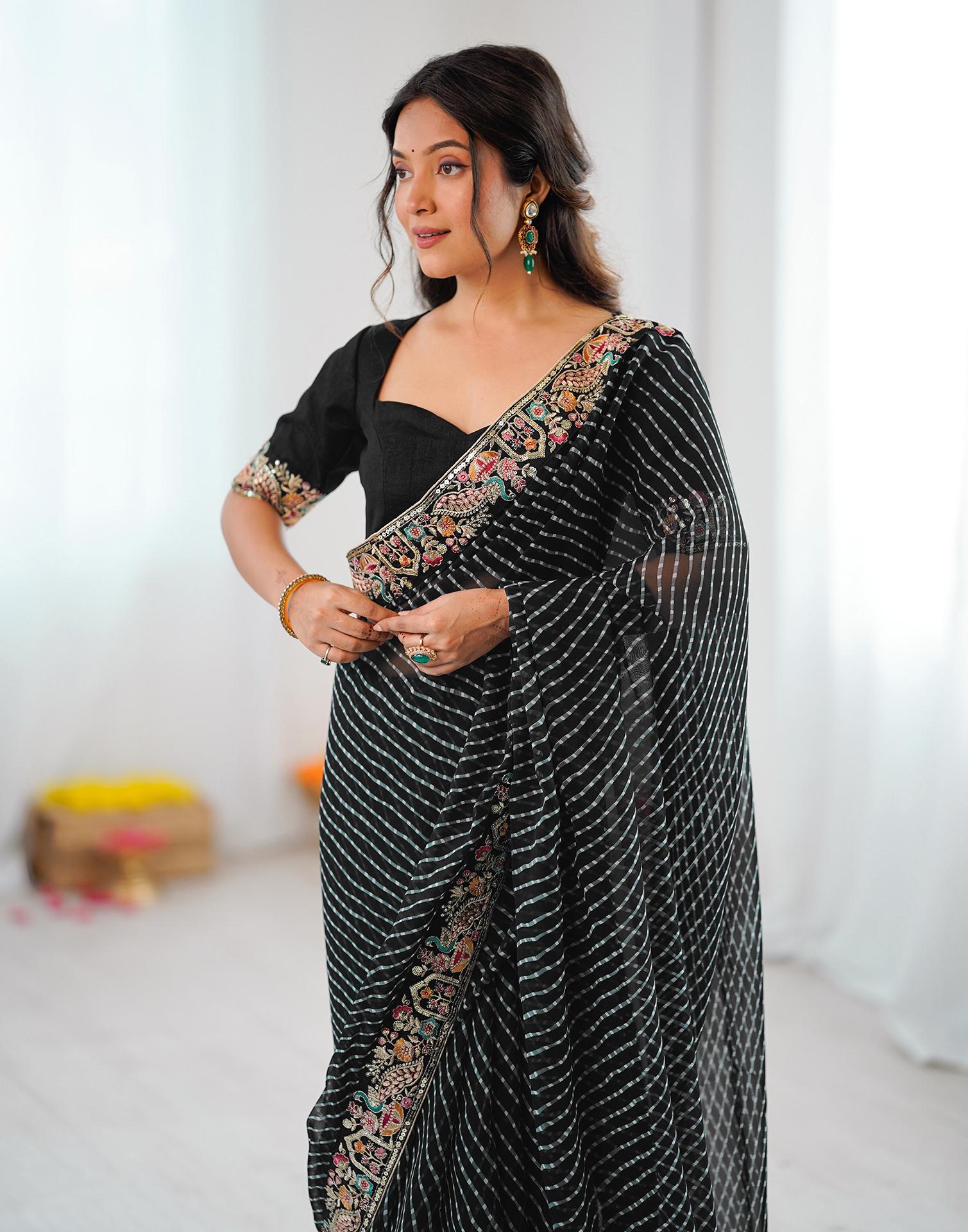 Black Georgette Printed Laheriya Saree