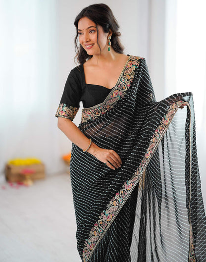 Black Georgette Printed Laheriya Saree