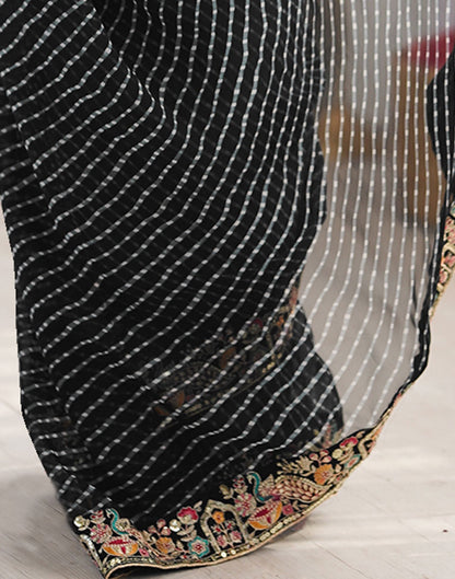 Black Georgette Printed Laheriya Saree
