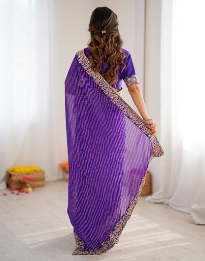 Purple Georgette Printed Laheriya Saree