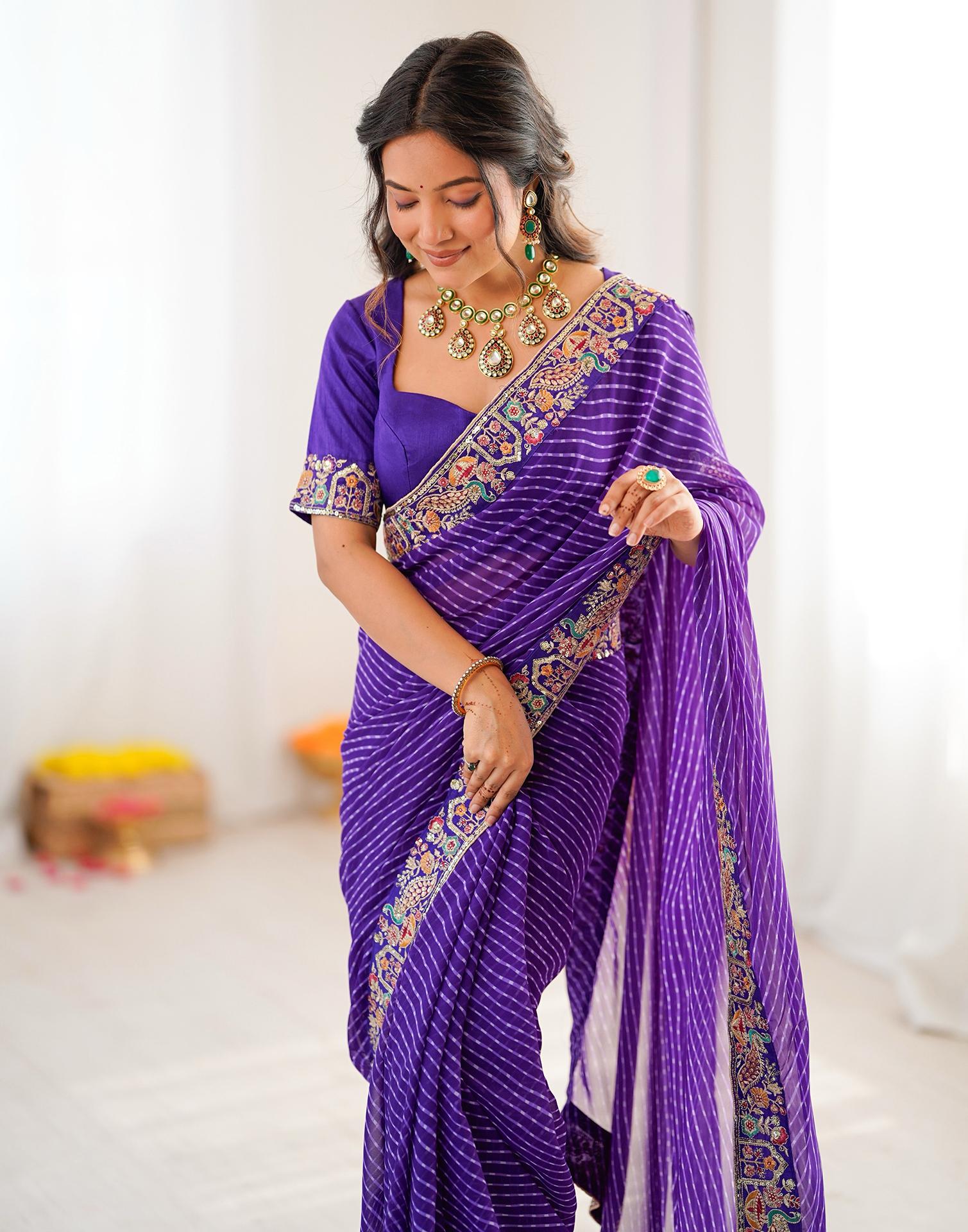 Purple Georgette Printed Laheriya Saree
