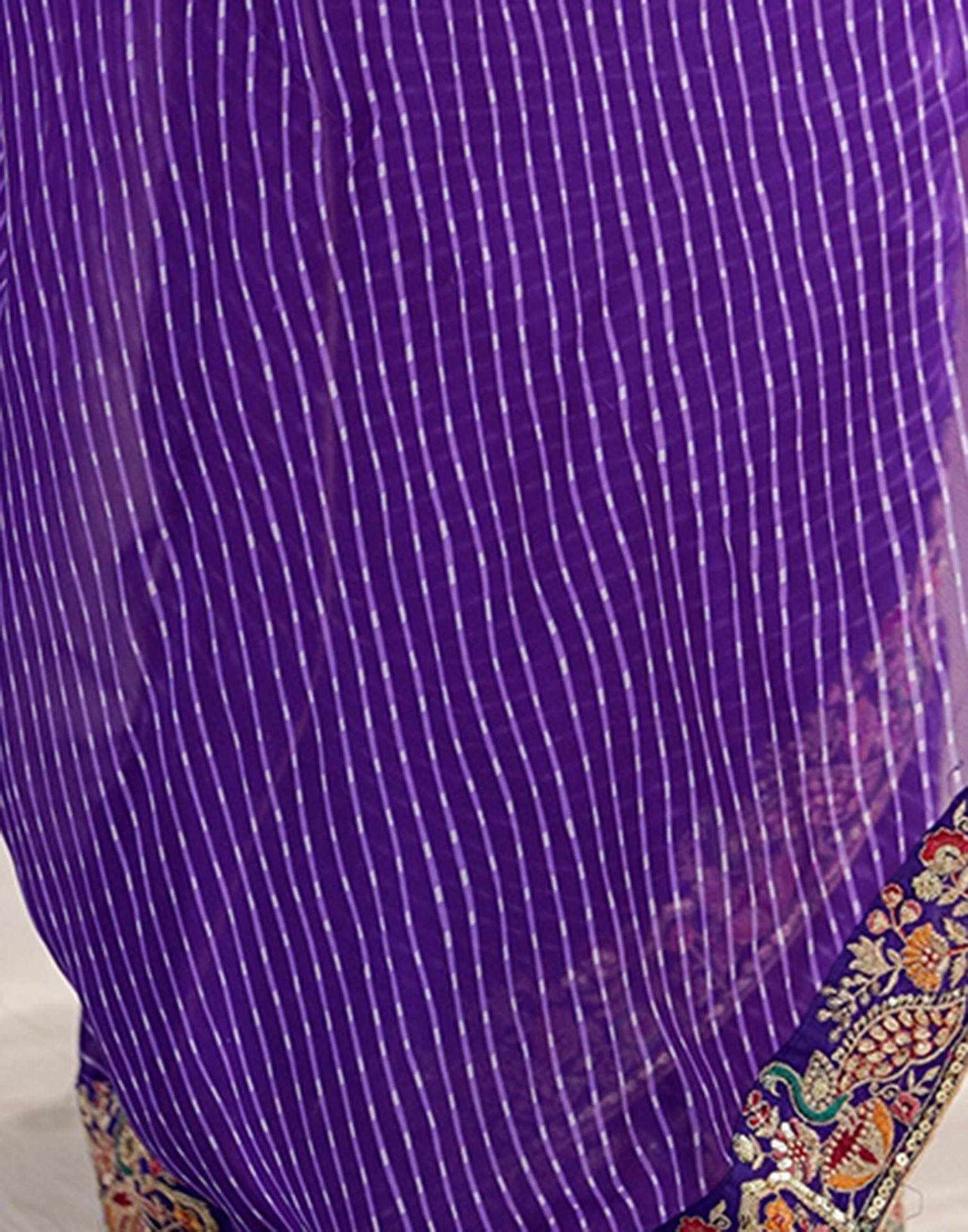 Purple Georgette Printed Laheriya Saree