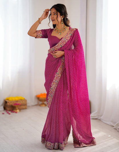 Pink Georgette Printed Laheriya Saree