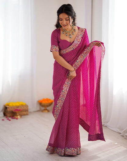 Pink Georgette Printed Laheriya Saree