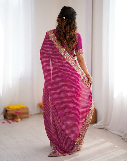 Pink Georgette Printed Laheriya Saree