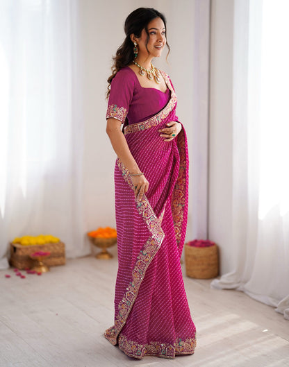 Pink Georgette Printed Laheriya Saree